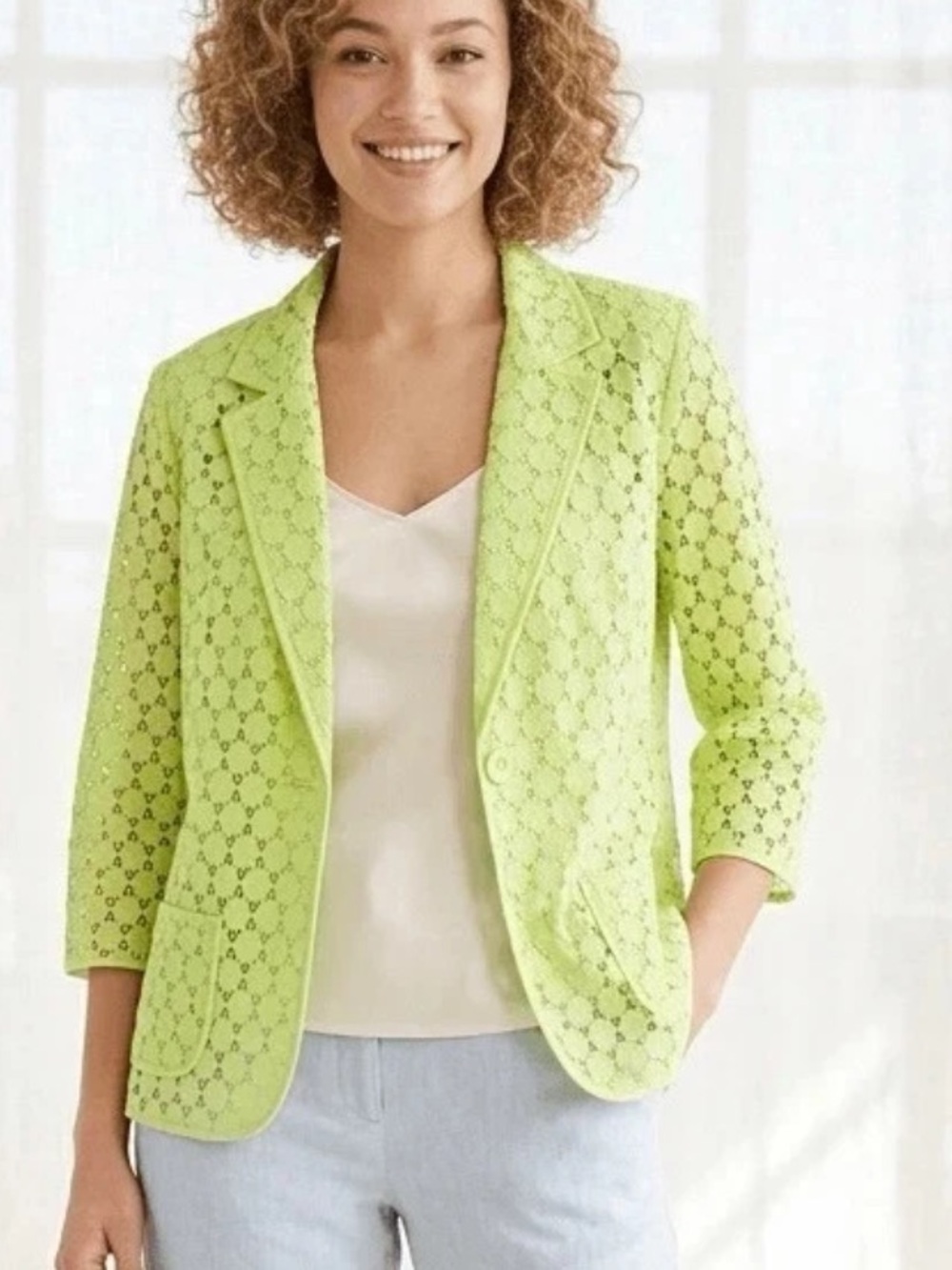 Chico’s lime, green lace blazer.